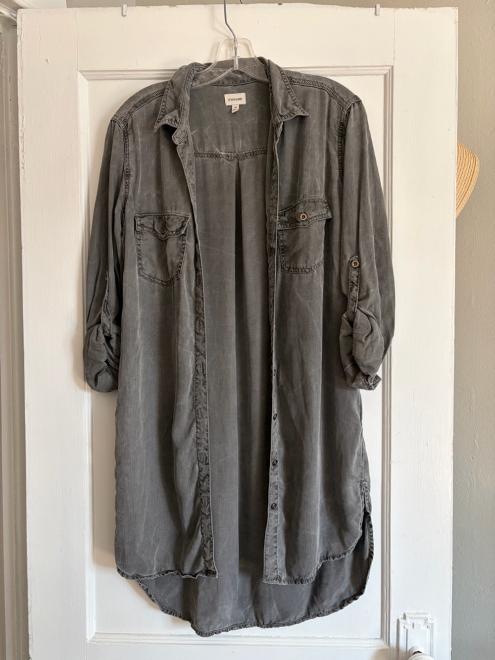 Sneak Peek Washed Grey Button-Front Shirt Dress NWOT